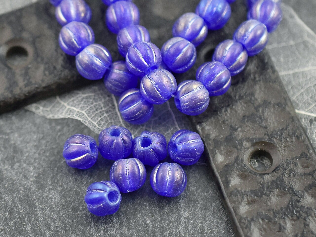 Sapphire Rainbow Luster Large Hole Melon Beads -- Choose Your Size